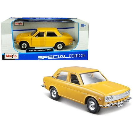 Maisto 1 by 24 Scale Diecast for 1971 Datsun 510 Special Edition Model Car; Yellow 31518y
